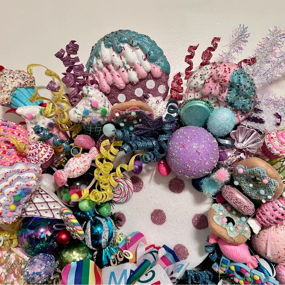 Unique Christmas Floral Sweet Treats Candy Pastel Door Wall Wreath Holiday Decor